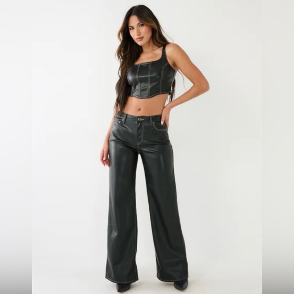 True Religion Black Wide Leg Faux Leather Pants